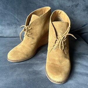 Lucky Brand Yamene Wedge Suede Tan Leather Lace Up Bootie Women's Size 9 M